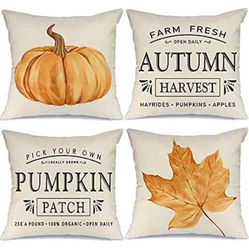 Fall Decor Pillow Covers 18X18 Set Of 4 Outdoor Fall Pillows Decorative Throw Pillows Farmhouse Autumn Cushion Case