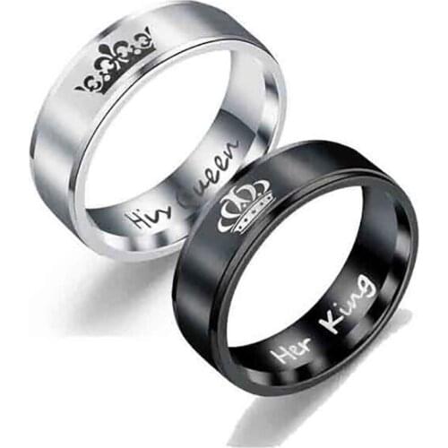 Stainless Steel His Queen Her King Black Finger Ring Jewelry Wedding Men Women Braid Ring Jewelry Gift For Him