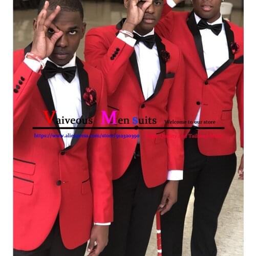 2021 Latest Mens Classic Red Suits For Wedding Groom Tuxedo Slim Fit Groomsmen Prom Party 2 Piece (Jacket+Pants) Terno Masculino