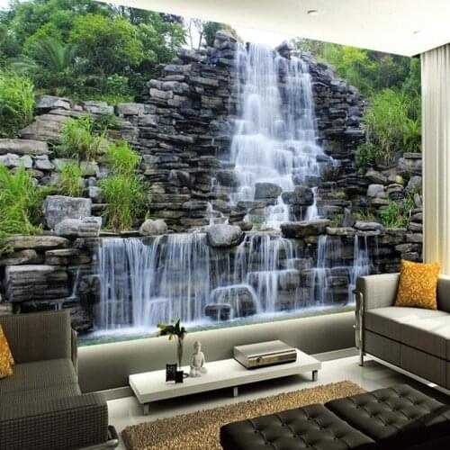 Custom 3D Mural Wallpaper Water Flowing Waterfall Nature Landscape Wall Painting Art Mural Wallpaper Living Room Bedroom Decor