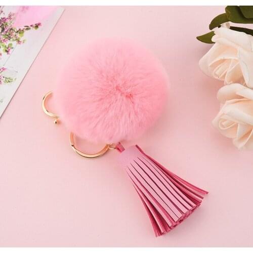 Natural Rex Rabbit Fur Keychain Leather Tassel Key Chain Fluffy Multicolor Pompom Women Trinket Car Bag Key Ring Girl Jewelry