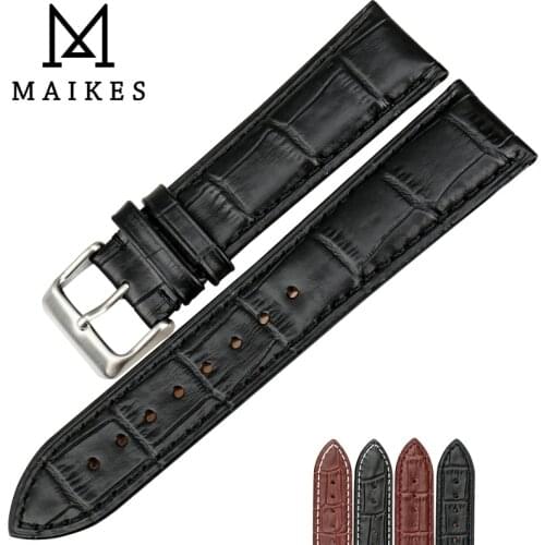 MAIKES New Product Watch Accessories Genuine Leather Watch Band 22mm 20mm 24mm Black Watch strap Mens Watchband For Longines