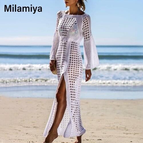 Sexy Bikini Cover-ups Hollow Swimsui Women Coverup Solid Bathing Suit Cover Up Cardigan Sexy Tapados Mujer Lace Beach Dress