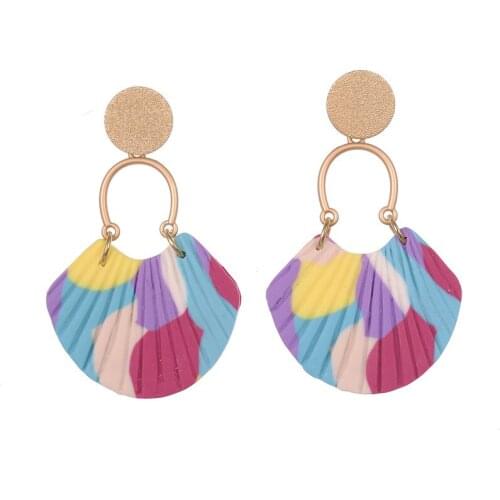 Minar 3 Designs Rainbow Leopard Printed Polymer Clay Earrings for Women Sector Geometric Hanging Drop Earrings Creative Jewelry