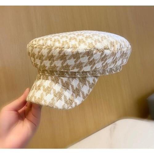 YOYOCORN Flat Top Military Hats Young Student Hat Female Spring Autumn Womens Hat Flat Cap Military Cap Linen Octagonal Cap