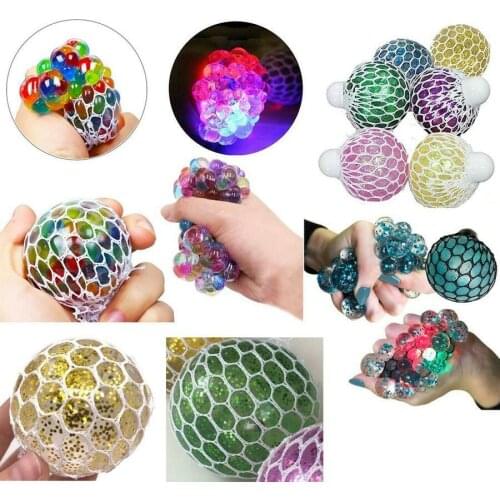 LED Light Up Mesh Squishy Balls Rainbow Stress Relief Kids Party Bag Fillers Toy