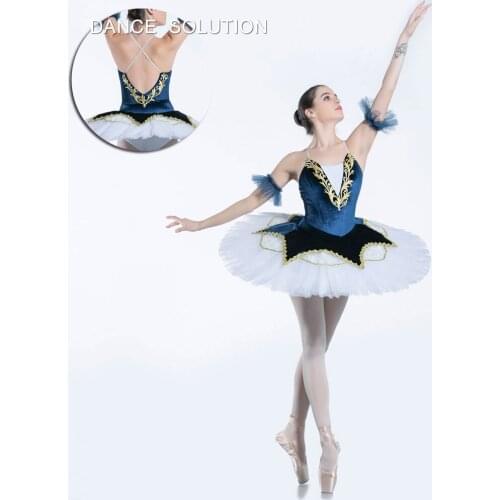 Dark Blue Professional Ballet Dance Tutu with Soft Tulle Arm Bands Solo Dance Performance Costume Pancake Tutus BLL079