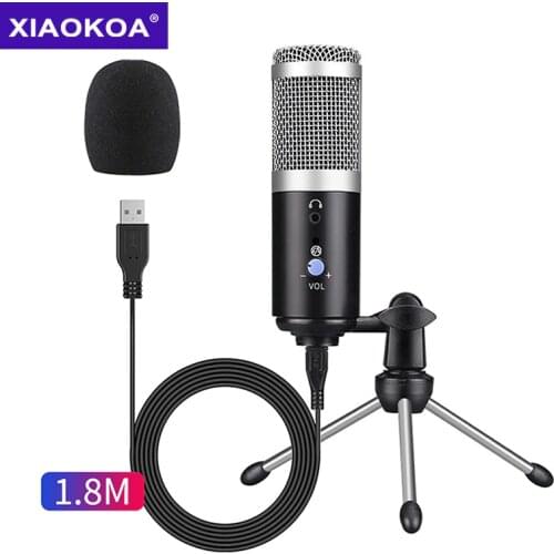 XIAOKOA USB Computer PC condenser Microphone Recording Studio Adjustable Volume for YouTube Video Skype Chatting Podcast Mic