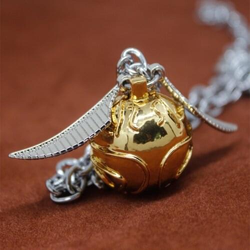 Wizard Cosplay Accessories Quidditch Game Golden Snitch Pendant Necklace Kids Halloween Christmas Birthday Gift Halloween Cos