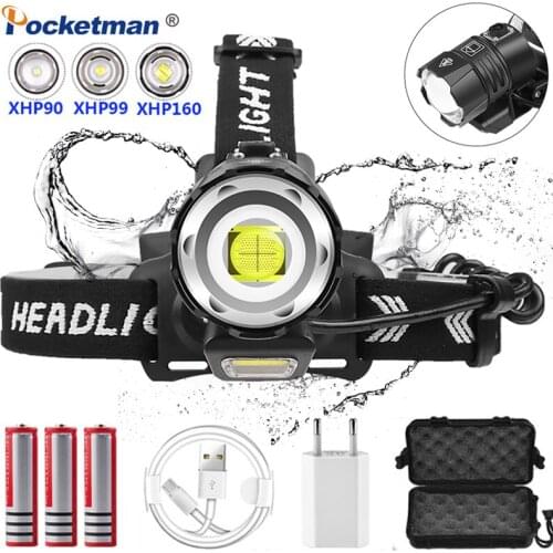 850000 Lumens XHP160 Best Headlamps XHP90.2 Headlight High Power Head Lamp Lantern Zoomable Front Torch With Warning Work Light