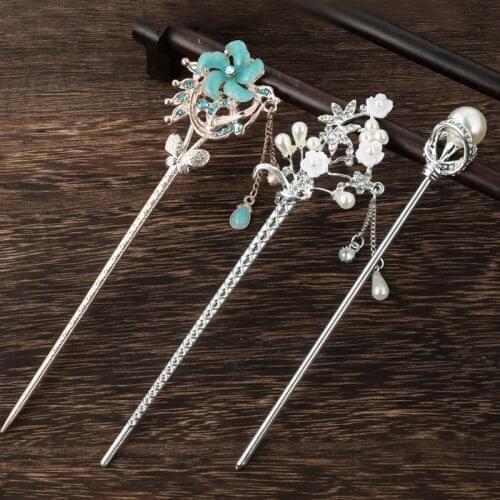 Retro Chinese Style Simulated Pearls Tassel Hair Stick Women Hair Fork Hair Chopsticks Hairpin Girls Jewelry Hair Clip Accessory