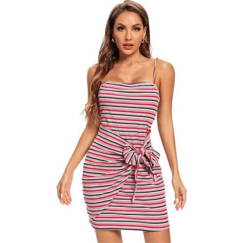 Ladies Sleeveless Irregular Dress Sexy Striped Suspender Slim Dress 2021 Summer Fashion Cool Suspenders Party Dress Women
