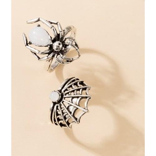 Punk Spider Web Animal Joint Midi Rings for Women Gothic Hollow Out Opal Rings Set Halloween Party Jewelry anillos mujer