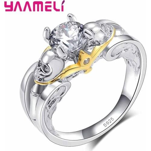Women Bridal Wedding Accessories 925 Sterling Silver Engagement Rings Jewelry Skull with Crystal Ring for Women Bijoux