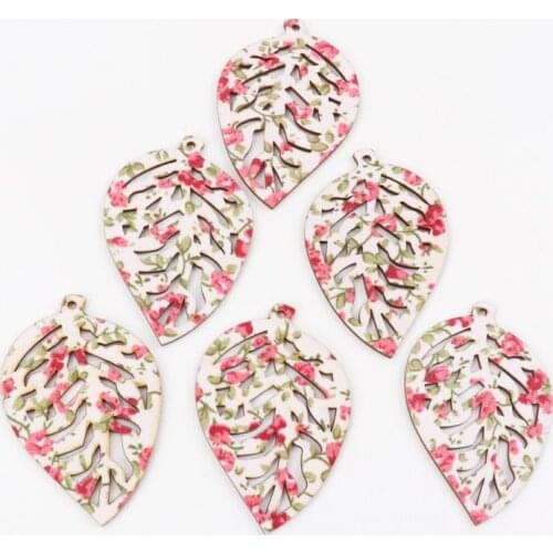 Patch Leaves Wood Ornaments Handmade Wooden Crafts Accessories Home Decoration Scrapbooks Children Painting DIY 60x40mm 10pcs