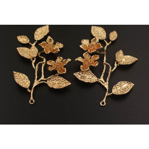 10pcs Brass Casted Retro Tree Leaf Branch Flower Pendant Charms High Quality Gold Silver Color DIY Stuffs Jewelry Supplies