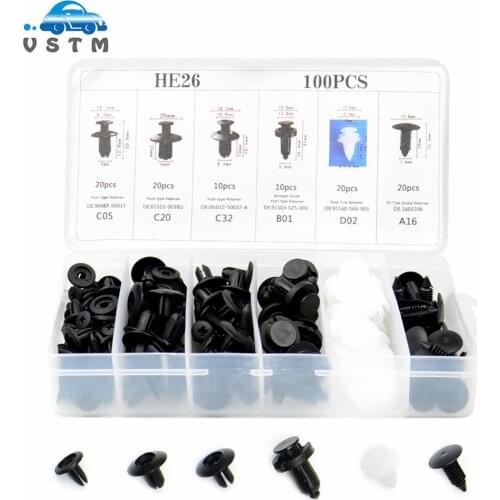 100pcs Mixed Auto Fastener Clip Car Body Push Retainer Pin Rivet Bumper Door Trim Panel Retainer Fastener Kit Car Accessories