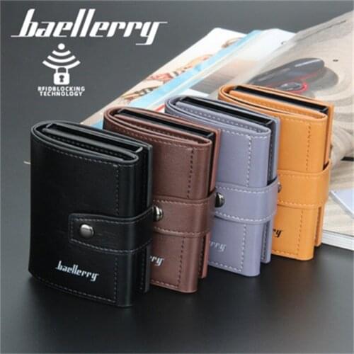 Baellerry Mens Aluminum Box Anti-magnetic Theft Brush Neutral Card Holder Rfid Short Buckle Automatic Spring Card Holder
