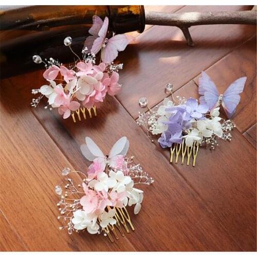 Flower Hair Comb Butterfly Hairpin Cute Girl Wedding Photography Hair Accessories B1499