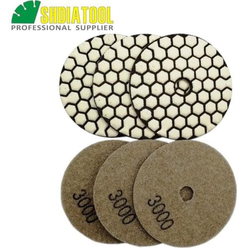SHDIATOOL 6pcs 80mm #3000 Resin Bond Flexible Diamond Dry Polishing Pads marble ceramic Sanding Disks 3inch gringding disc