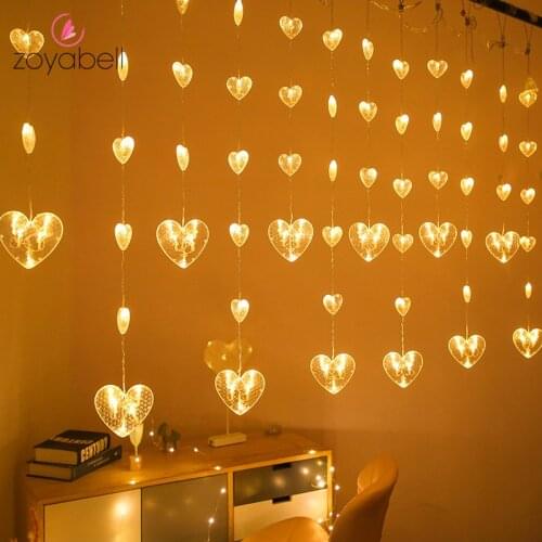 2.5M Heart Shaped Curtain Lights 220V EU Plug Christmas Fairy Garland String Lights for Xmas Wedding Party Decorative Lamp