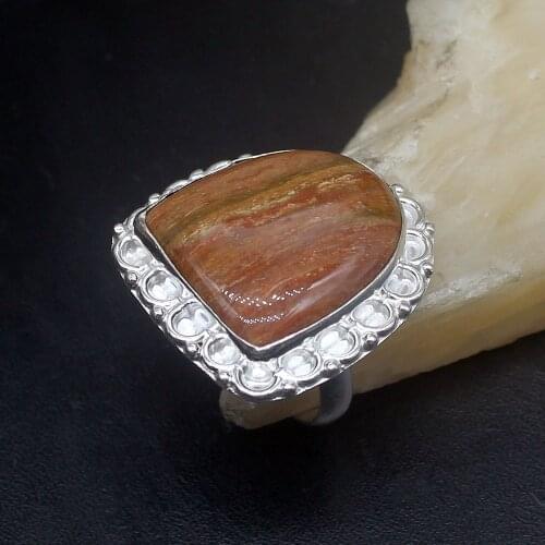 Hermosa Jewelry Solitaire Natural OceanJasper Silver Color Wedding Charms Open Ring For Women Ladies Size 8 HD935