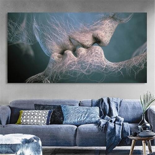 Canvas Painting Black Love Kiss Abstract Print Poster Pictures Home Bedroom Living Room Decoration Wall Art Cuadros