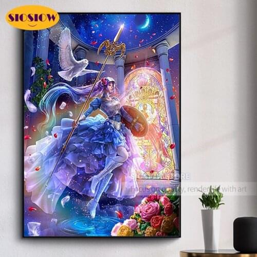 Cartoon 5d Diy Diamond Painting Female Knight Beauty Girl Daimond Mosaic Embroidery Fairy Rose Full Drill Square Gifts For Women