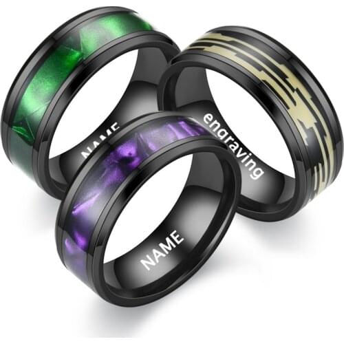 Custom Engraving Gradient Purple Color Shell Ring 316L Stainless Steel For Men Women Gift Ring Dainty Female Nice Finger Jewelry