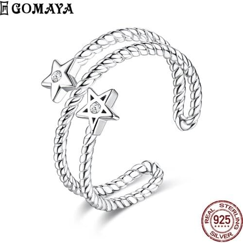 GOMAYA Adjustable Finger Ring For Women Inlay Cubic Zirconia Star S925 Sterling Silver Rings Double Twisted Rope Shape Jewelry