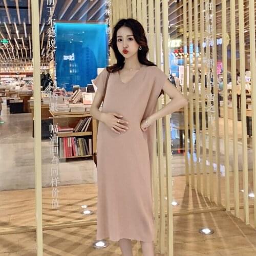 Summer Maternity Dresses Knitted Long Pregnancy Dress Casual Loose Maternity Clothes For Pregnant Women Fashion 2021 Plus Size