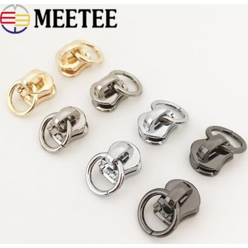 Meetee 10pcs O Ring 3# 5# Zipper Sliders for Metal Zipper O Ring Puller Zippers Head Bag Zip Repair DIY Sewing Accessories ZT167
