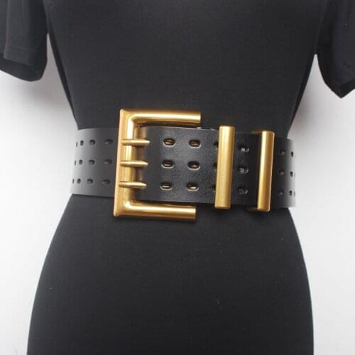 Fashionable Girls Belt Leather Hollow Black Trim Girdle Wide Waist Belt Women with Coat Dress Belt Harajuku Women Belt Buckles