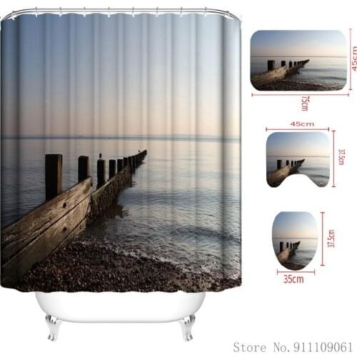 Seaside Scenery 3D Digital Printed Custom Household Waterproof Bathroom Partition Curtain Non-slip Toilet Mats Home Decoration