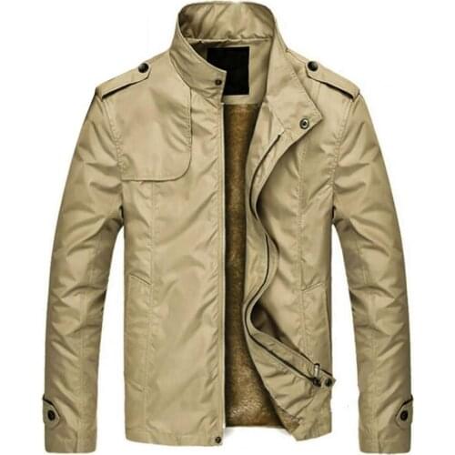 Men Autumn Winter Long Sleeve Zipper Plush Thick Coat Stand Collar Casual Jacket Mens Clothing