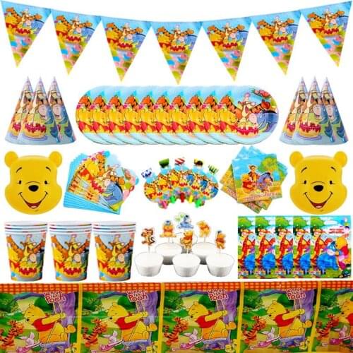 139pcs Winnie the Pooh Theme Decoration Birthday Party Decor Kids Disposable Tableware Set Baby Shower Birthday Party Supplies
