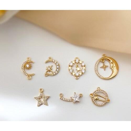 18K package gold star and moon series jewelry micro-inlaid zircon accessories diy necklace bracelet earrings material planet