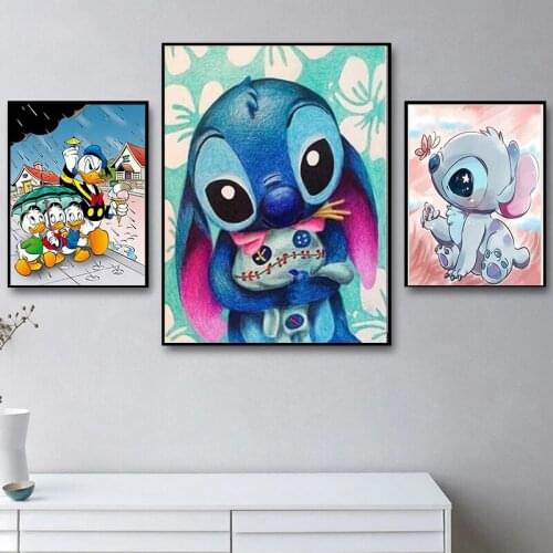 Disney Abstract Cute Donald Duck Lilo Stitch Canvan Painting Wall Art Posters and Prints Wall Art Pictures for Childrens Room