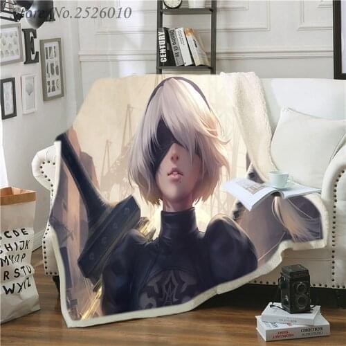 Throw Blanket NieR:Automata 3D Velvet Plush Blanket Bedspread for Kids Girls Sherpa Blanket Couch Quilt Cover Travel
