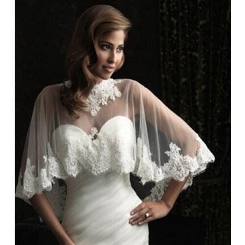 Lace Edge Wedding Shawl wrap in BOLERO Bridal Wedding jacket Appliques Bride Cape