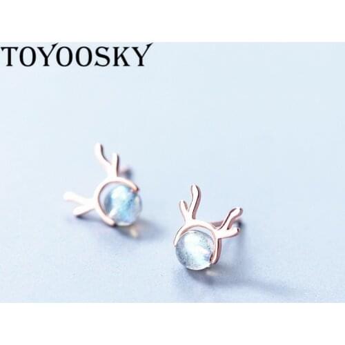 TOYOOSKY 925 Sterling Silver Cute Elk Deer Stud Earrings Moonstone For Women Girls Kids Sterling-silver-jewelry Xmas Chrismas Gi