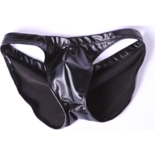 Men Briefs Male PU Leather Underwear Shorts U Convex Pouch Latex Underpants Fashion Male Panties Briefs Classical Waist Shorts