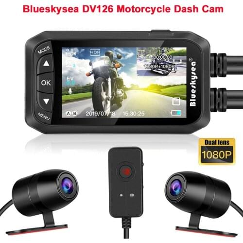 Blueskysea 2.7" LCD DV128 Motorcycle Dual DVR Camera HD Waterproof GPS Dash Cam 1080P G-Sensor Moto Night Vision Camera