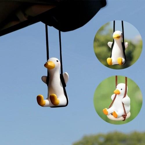 5.8X4.5cm Cute Little Duck Pendant Car Dashboard Decoration Accessories-Duck With Helmet And Chain Doll Toy For Mini Decor