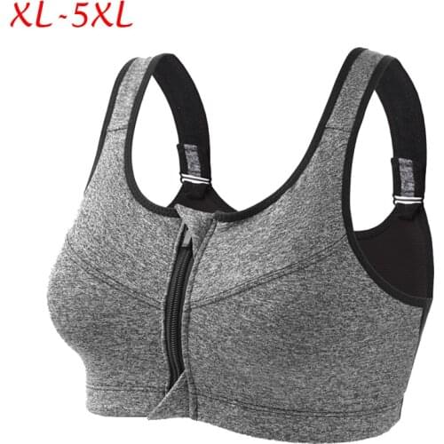 XL-5XL Professional Shockproof Running Sports Bra Women Padded Wirefree Fitness Confort Com Ziper Frontal Adjustable Gym Tops