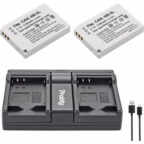 PROBTY 2Pcs NB-5L NB 5L NB5L Battery + USB Dual Charger For Canon For Canon IXY 800 810 820 900 910 920 95 IS SD700 SD790 SD800