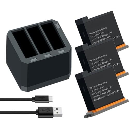 Three Slots Battery Charger For DJI Osmo Action Camera USB Battery Charger For DJI Osmo Action Camera Accessories