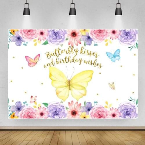 Yellow Butterfly Best Birthday Wishes Princess Backdrops Watercolor Flowers Around Girls Event Family Party Backgrounds Decor