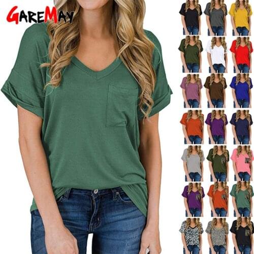 2021 Summer Womens V-neck Leopard Pocket T-shirts Female Oversized Curling Goth Short Sleeve Plus Size Loose Blouses Women Tops