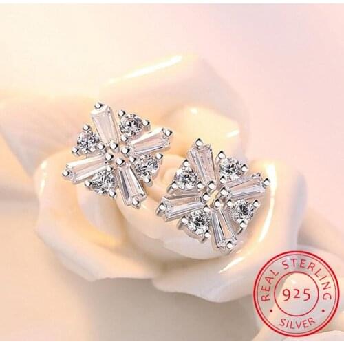 925 Sterling Silver luxury AAAAA CZ Zirconia Square Shape Stud Earrings For Women Silver 925 Jewelry Boucle d'oreille Brincos